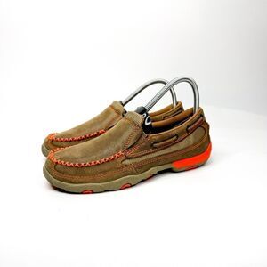 Twisted X Women's Driving Moccasins in Tan Leather w/Orange Accents Size 6.5M